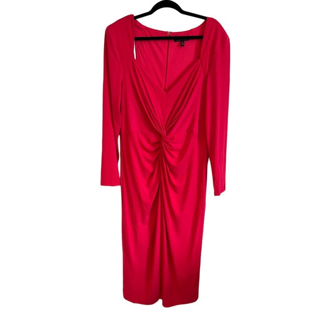 Eloquii Pink V-Neckline Long Sleeve Twist Front Stretch Midi Dress Size 18